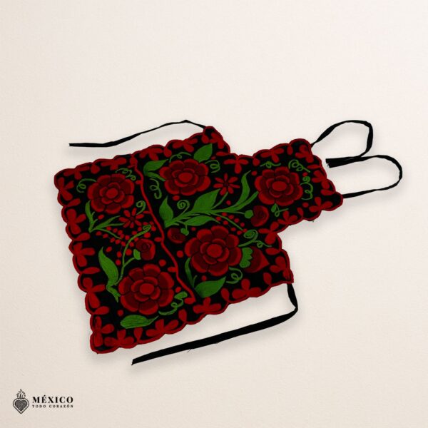 Mexican embroidered bib apron for women in multicolor cotton fabric, featuring vibrant floral design — handmade traditional kitchen apron perfect for cooking, gifts, and cultural celebrations.