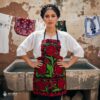 Mexican embroidered bib apron for women in multicolor cotton fabric, featuring vibrant floral design — handmade traditional kitchen apron perfect for cooking, gifts, and cultural celebrations.