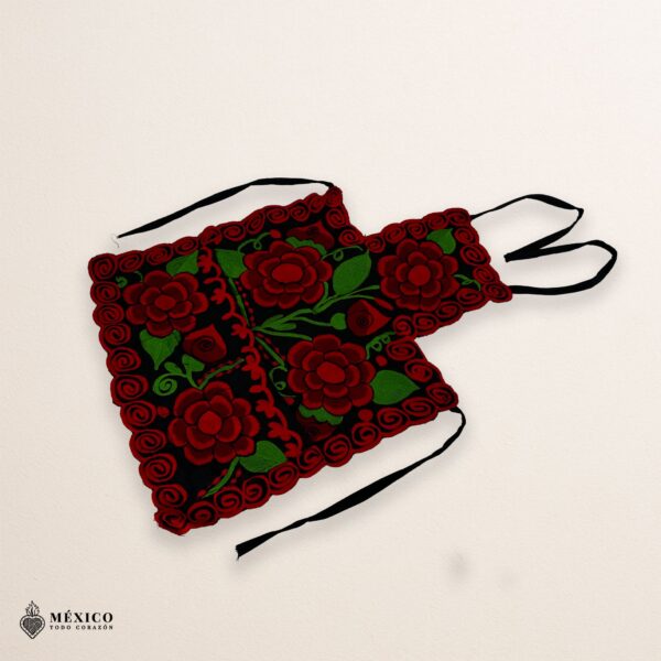 Mexican embroidered bib apron for women in multicolor cotton fabric, featuring vibrant floral design — handmade traditional kitchen apron perfect for cooking, gifts, and cultural celebrations.