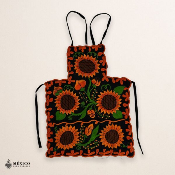 Mexican embroidered bib apron for women in multicolor cotton fabric, featuring vibrant floral design — handmade traditional kitchen apron perfect for cooking, gifts, and cultural celebrations.