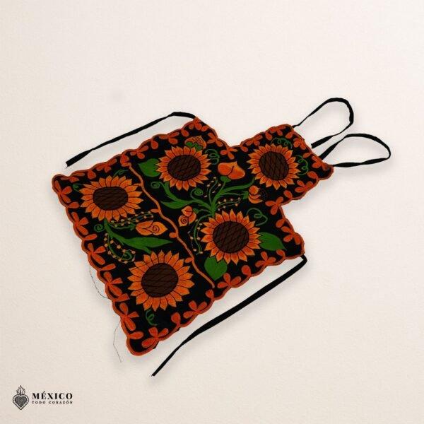 Mexican embroidered bib apron for women in multicolor cotton fabric, featuring vibrant floral design — handmade traditional kitchen apron perfect for cooking, gifts, and cultural celebrations.