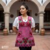“Cherry Mexican embroidered apron crafted from premium cotton blend with elegant red floral embroidery, handmade traditional kitchen apron perfect for cooking or gifting