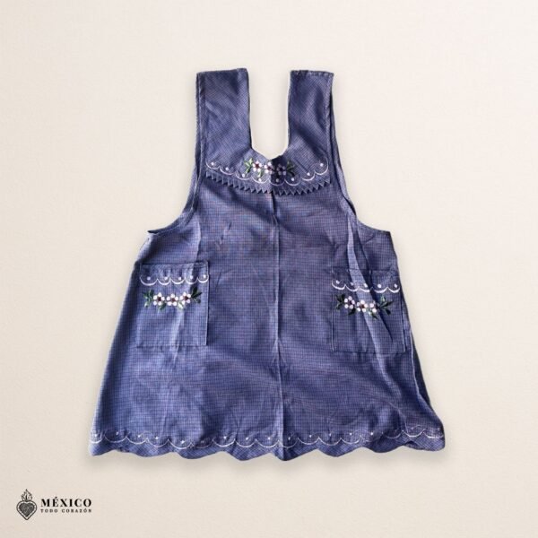 Lilac Mexican embroidered apron made of essential cotton, handmade kitchen apron with vibrant floral embroidery in traditional Mexican style