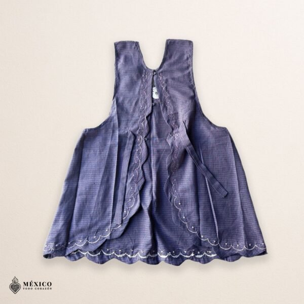 Lilac Mexican embroidered apron made of essential cotton, handmade kitchen apron with vibrant floral embroidery in traditional Mexican style