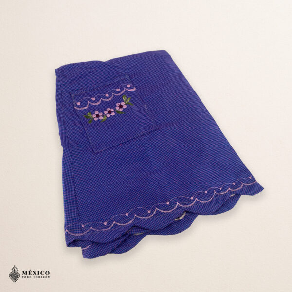 Lilac Mexican embroidered apron made of essential cotton, handmade kitchen apron with vibrant floral embroidery in traditional Mexican style