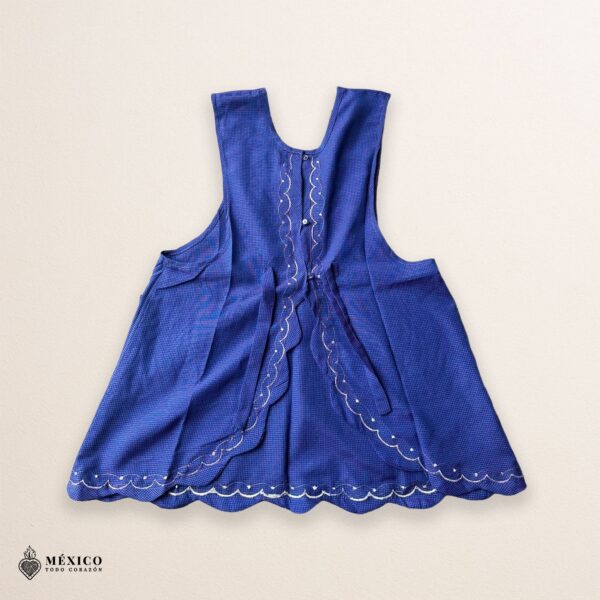 Lilac Mexican embroidered apron made of essential cotton, handmade kitchen apron with vibrant floral embroidery in traditional Mexican style