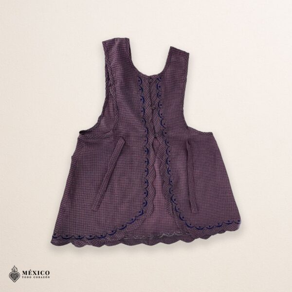 Lilac Mexican embroidered apron made of essential cotton, handmade kitchen apron with vibrant floral embroidery in traditional Mexican style