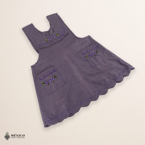 Lilac Mexican embroidered apron made of essential cotton, handmade kitchen apron with vibrant floral embroidery in traditional Mexican style