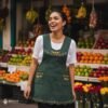 Green Mexican embroidered apron made of essential cotton, handmade kitchen apron with colorful floral design inspired by traditional Mexican embroidery
