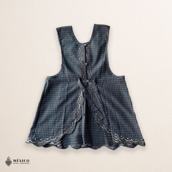 Gray Mexican embroidered apron made of essential cotton, handmade kitchen apron featuring traditional floral embroidery inspired by Mexican craftsmanship