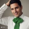 Green Mexican Satin Charro Bow – Traditional adjustable moño with elastic strap, authentic satin mariachi bow for men, handmade Mexican charro accessory