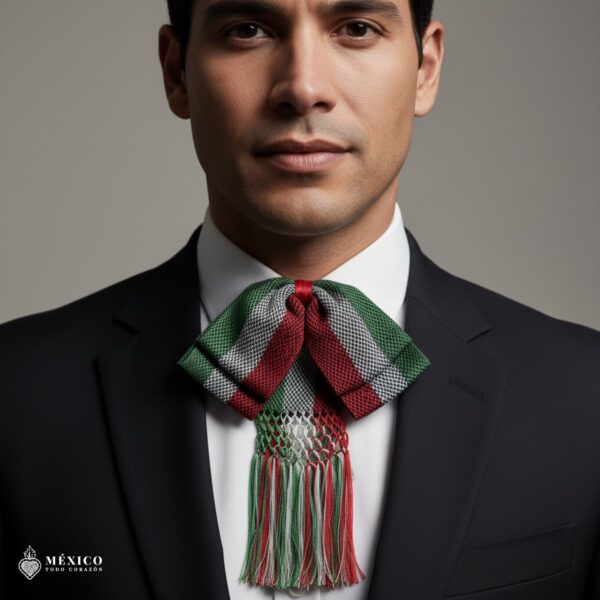 TricolorMexican satin charro bow with traditional design and adjustable elastic strap