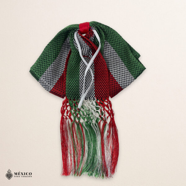 TricolorMexican satin charro bow with traditional design and adjustable elastic strap