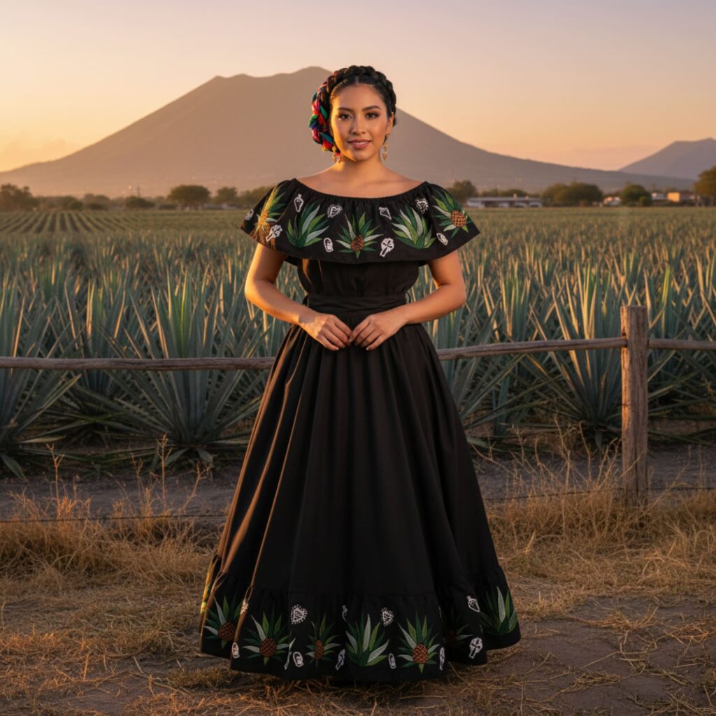 Traditional Mexican Embroidered Agave Dress – Handmade Special Edition.