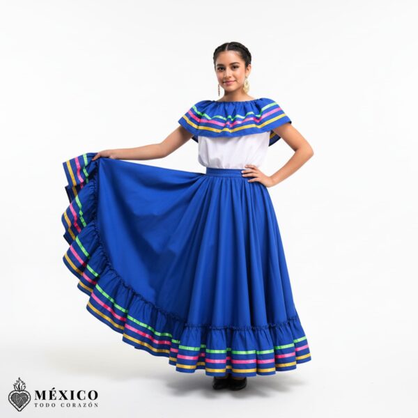 Royal Blue Mexican Jalisco Dress Set – Handmade Two-Piece Folkloric Outfit