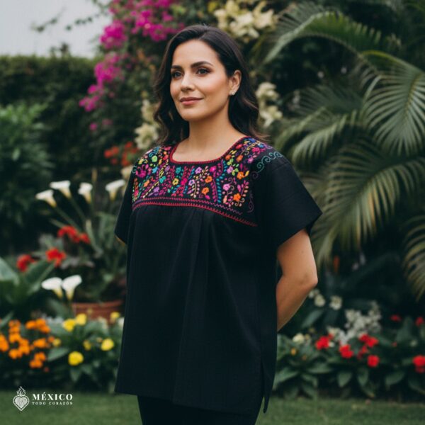 Mexican Embroidered Blouse – Handmade Otomi Floral & Animals Design