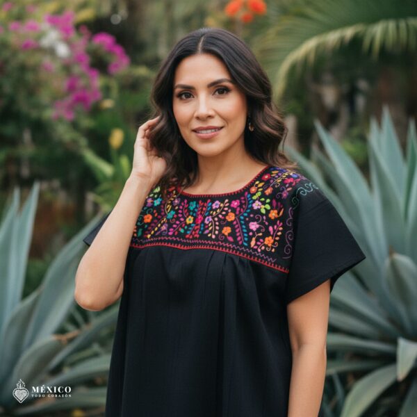 Mexican Embroidered Blouse – Handmade Otomi Floral & Animals Design