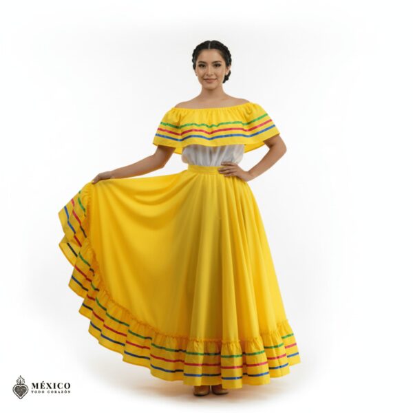 Yellow Mexican Jalisco Dress Set – Handmade Two-Piece Folkloric Outfit