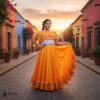 Dark Yellow Mexican Jalisco Dress Set – Handmade Two-Piece Folkloric Outfit
