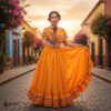 Dark Yellow Mexican Jalisco Dress Set – Handmade Two-Piece Folkloric Outfit