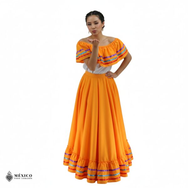 Dark Yellow Mexican Jalisco Dress Set – Handmade Two-Piece Folkloric Outfit
