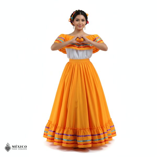 Dark Yellow Mexican Jalisco Dress Set – Handmade Two-Piece Folkloric Outfit