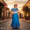 Light Blue Mexican Jalisco Dress Set – Handmade Two-Piece Folkloric Outfit