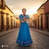 Light Blue Mexican Jalisco Dress Set – Handmade Two-Piece Folkloric Outfit