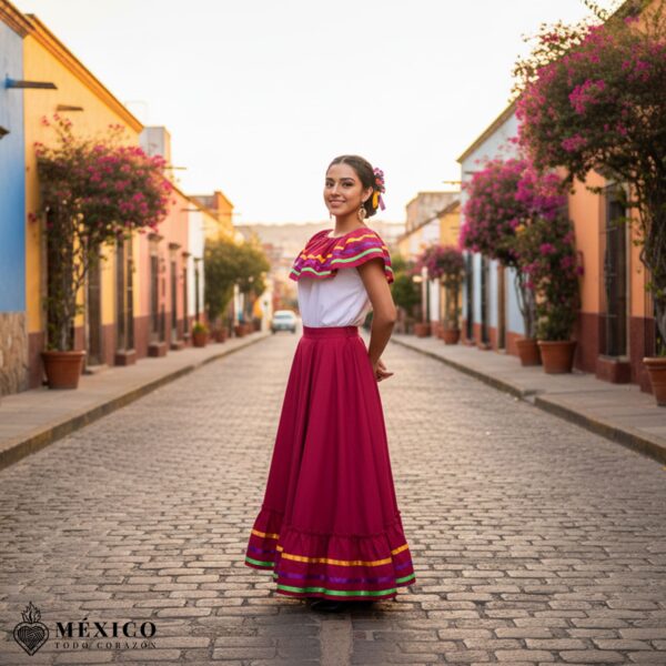 Fucsia Mexican Jalisco Dress Set – Handmade Two-Piece Folkloric Outfit