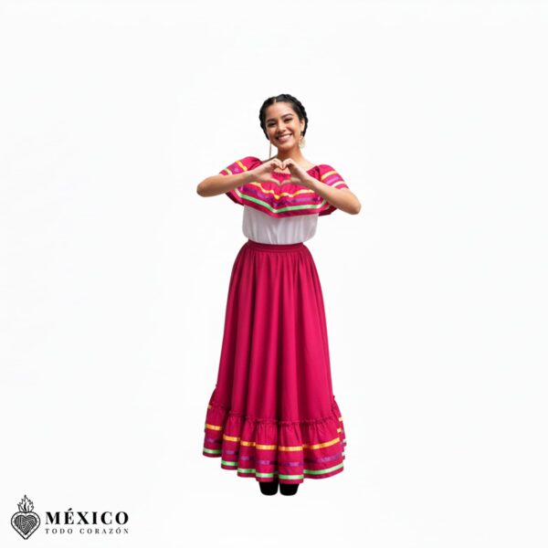 Fucsia Mexican Jalisco Dress Set – Handmade Two-Piece Folkloric Outfit