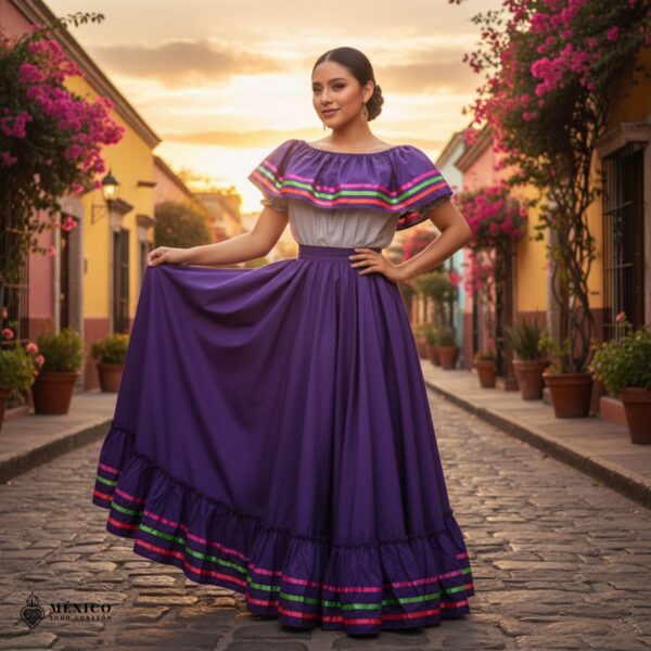 Purple Mexican Jalisco Dress Set – Handmade Two-Piece Folkloric Outfit