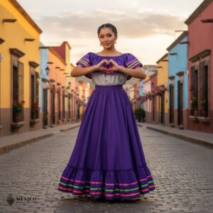 Purple Mexican Jalisco Dress Set – Handmade Two-Piece Folkloric Outfit