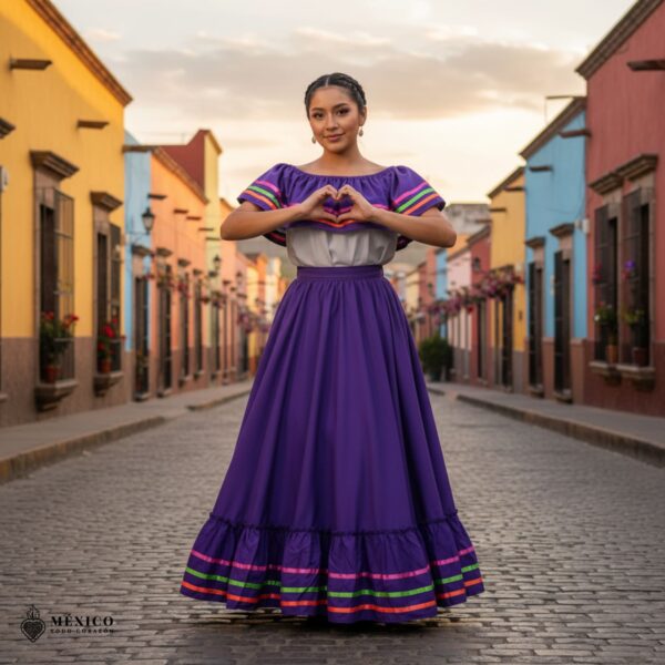 Purple Mexican Jalisco Dress Set – Handmade Two-Piece Folkloric Outfit