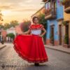 Orange Mexican Jalisco Dress Set – Handmade Two-Piece Folkloric Outfit