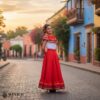 Orange Mexican Jalisco Dress Set – Handmade Two-Piece Folkloric Outfit