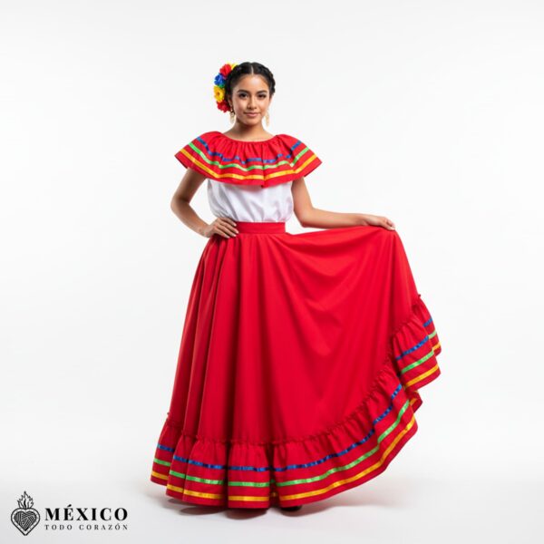 Red Mexican Jalisco Dress Set – Handmade Two-Piece Folkloric Outfit