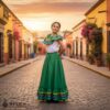 Green Mexican Jalisco Dress Set – Handmade Two-Piece Folkloric Outfit