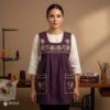 Purple traditional Mexican cross-stitch embroidered smock apron with deluxe artisan craftsmanship