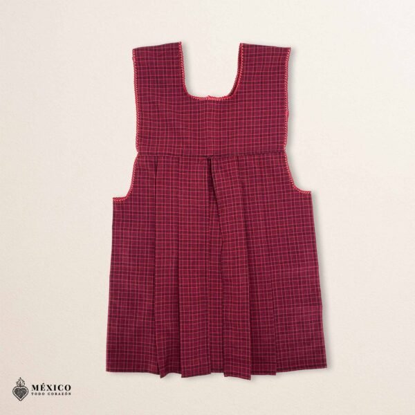 Red traditional Mexican cross-stitch embroidered smock apron with deluxe artisan craftsmanship