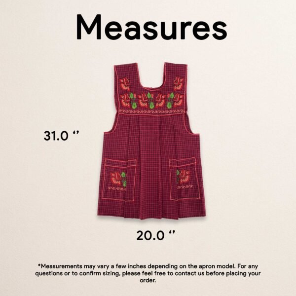 Red traditional Mexican cross-stitch embroidered smock apron with deluxe artisan craftsmanship