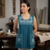 Green traditional Mexican cross-stitch embroidered smock apron with deluxe artisan craftsmanship