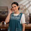 Green traditional Mexican cross-stitch embroidered smock apron with deluxe artisan craftsmanship