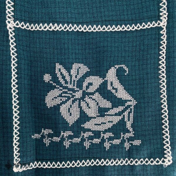 Green traditional Mexican cross-stitch embroidered smock apron with deluxe artisan craftsmanship
