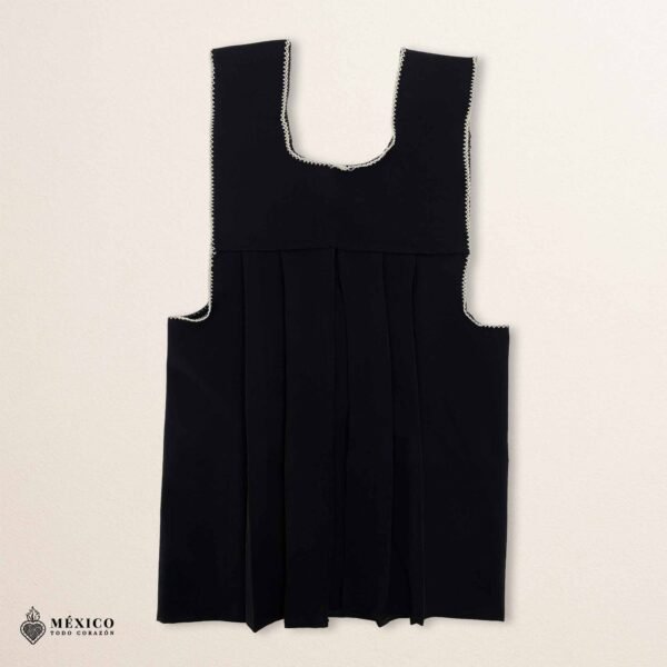 Black traditional Mexican cross-stitch embroidered smock apron with deluxe artisan craftsmanship