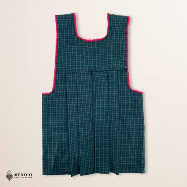Green traditional Mexican cross-stitch embroidered smock apron with deluxe artisan craftsmanship