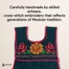 Green traditional Mexican cross-stitch embroidered smock apron with deluxe artisan craftsmanship