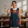Green traditional Mexican cross-stitch embroidered smock apron with deluxe artisan craftsmanship