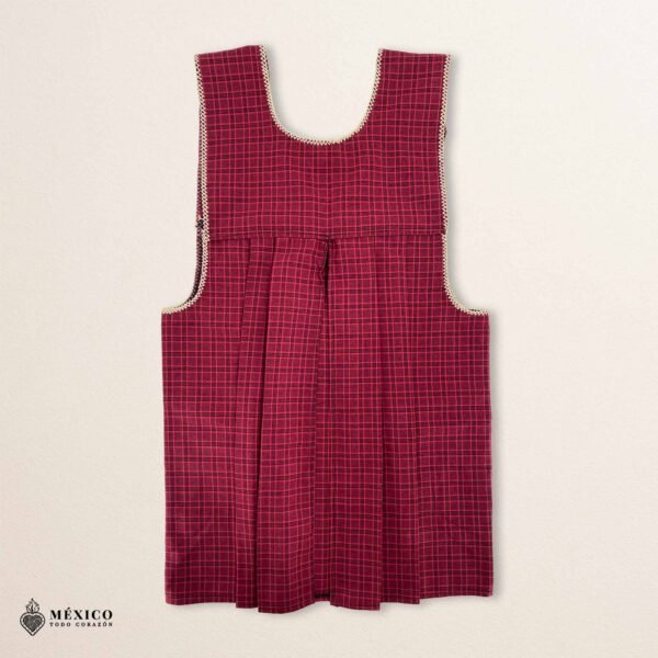 Red traditional Mexican cross-stitch embroidered smock apron with deluxe artisan craftsmanship