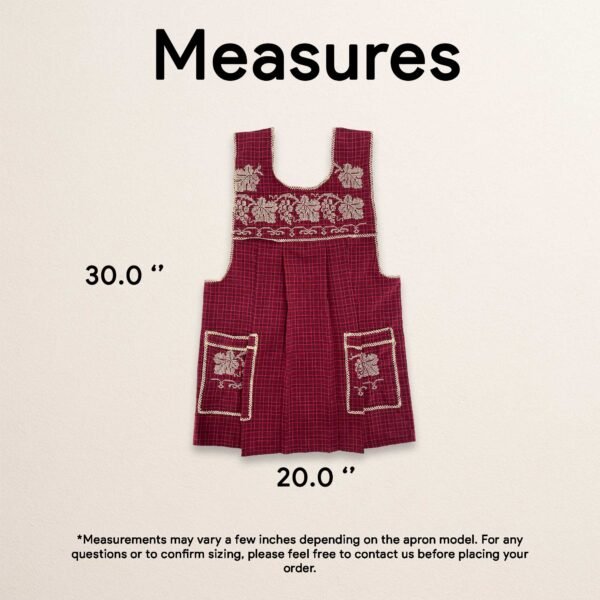 Red traditional Mexican cross-stitch embroidered smock apron with deluxe artisan craftsmanship