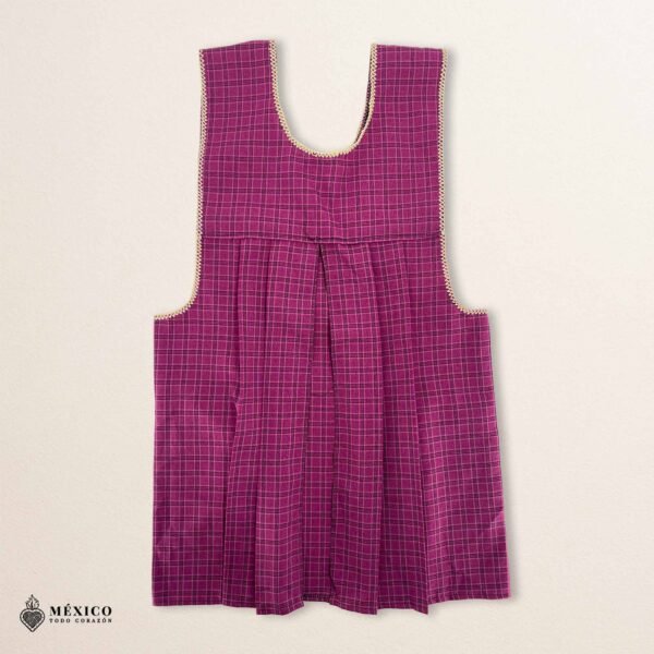 Pink traditional Mexican cross-stitch embroidered smock apron with deluxe artisan craftsmanship